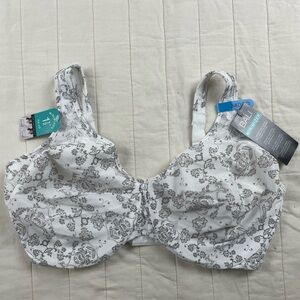 Bali White & Gray Floral Underwire Full Coverage Minimizer Bra 34DDD Style 3385